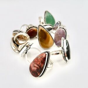 BULK S925 NATURAL STONE RINGS